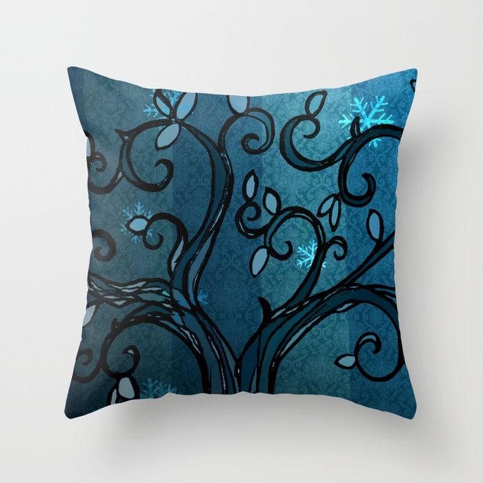 LEAVE Winter Cyan Throw Pillow summer throw pillows from Amethyst Home