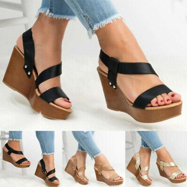 Details about / Women/'s Slingbacks Platform Wedge Heels T-Strap Sandals Peep Toe Casual Shoes