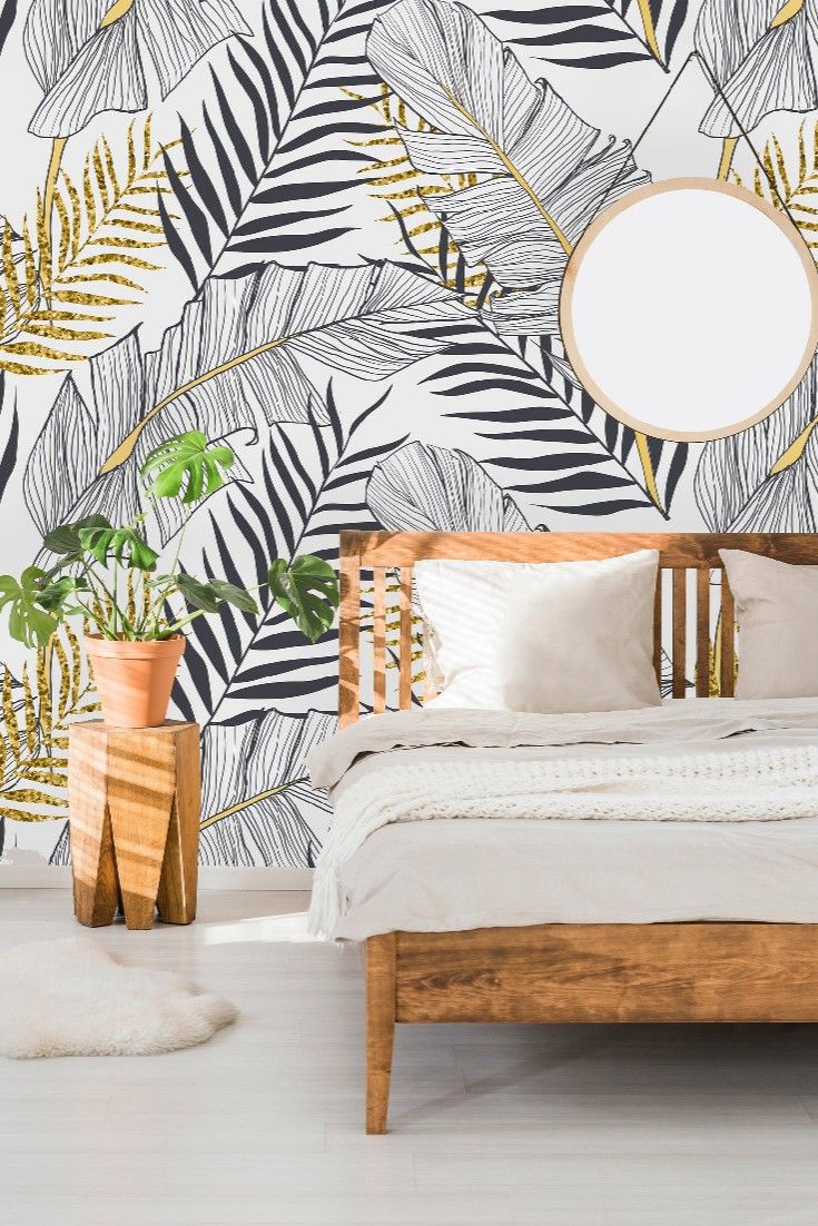 Removable Wallpaper Peel And Stick Tropical Wallpaper Self Etsy Palm Leaf Wallpaper Tropical Wallpaper Leaf Wallpaper