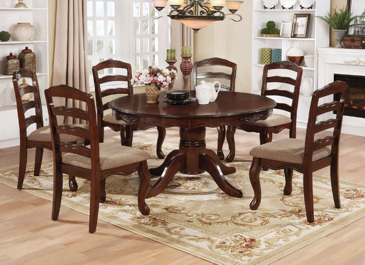Cm3109rt 7 Pc Townsville Dark Walnut Finish Wood 54 Round Dining Table Set Sets Room Round Dining Table Set, Round Dining Table Set For 6 Dark Wood