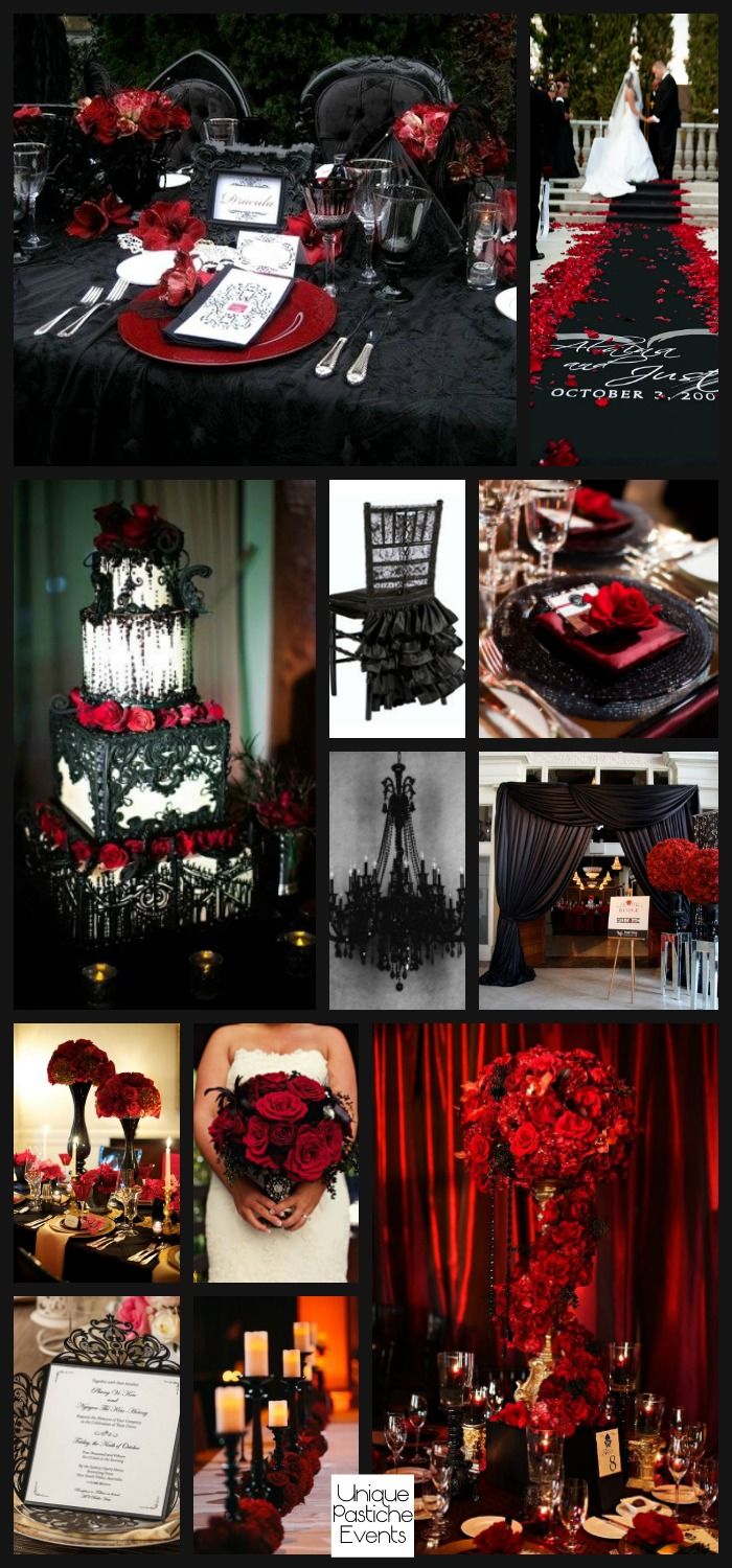 glamorous gothic halloween wedding in black and red thisisupevents