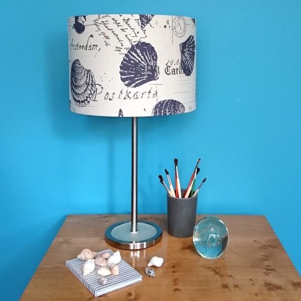 Nautical Lampshade For Ceiling Light Or Floor Table Lamp Talex Interiors Blue Shade Base Navy Blue Lamp Shade Table Base, Rustic Parchment Lamp Shades Uk