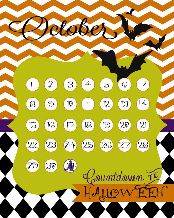 free printable countdown to halloween calendar