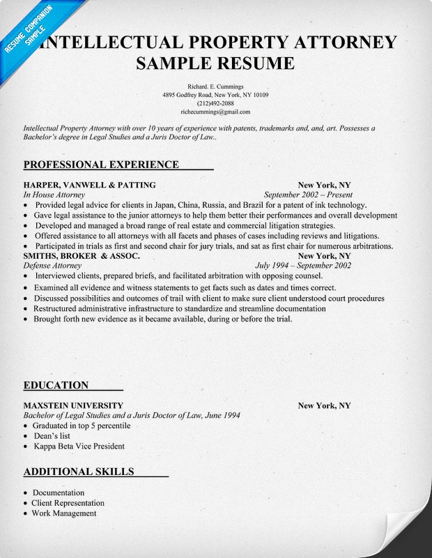 Intellectual Property Attorney Resume Sample - Law - intellectual property attorney sample resume Intellectual Property Attorney Resume Sample - Law - intellectual property attorney sample resume
