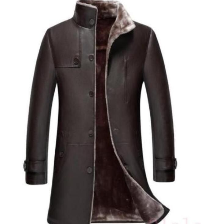 Sz M 5xl Mens Long Trench Leather Stand Collar Fur Lining Coats Casual Jacket Lambskin Men Sz M 5xl Mens Long Trench Leather Stand, Fur Lined Mens Long Coats