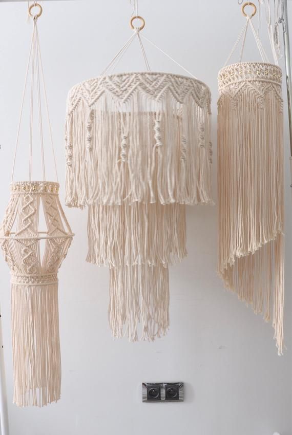 wall hanging macrame light 挂毯编织 macrame diy macrame hanging light diy