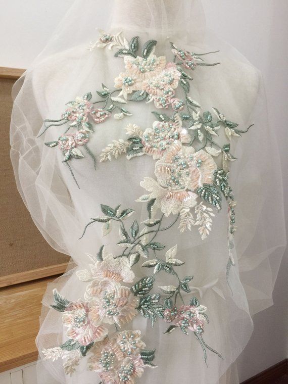 By 1 piece Evening Wear Embroidery Bodice Applique For Wedding gown Colorful Sequined 3D Flower Lace Applique Dance prom Bridal Dress