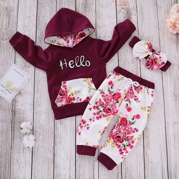 Kids Baby Girl Floral Outfit Clothes Hooded Overall Top+Pants Leggings Tracksuit