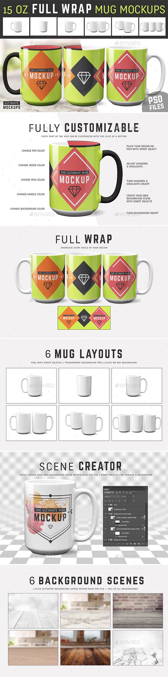 Download 15 oz Full Wrap Mug Mockup Templates | Mockup templates ...