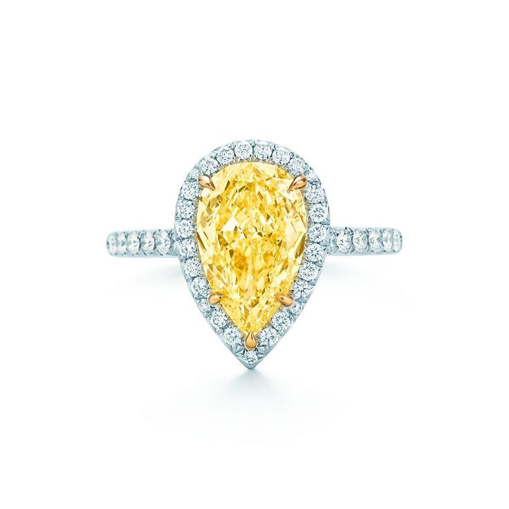 Bague de fiançailles Halo en forme de poire avec diamant jaune en forme de poir...