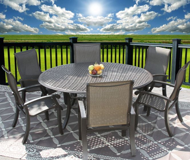 Barbados Sling Outdoor Patio 7pc Dining Set For 6 Person With 71 Round Table Series 5000 Dimensions Barbados Sling Outdoor Patio 7pc Dining, Outdoor Dining Sets For 6 Round Table