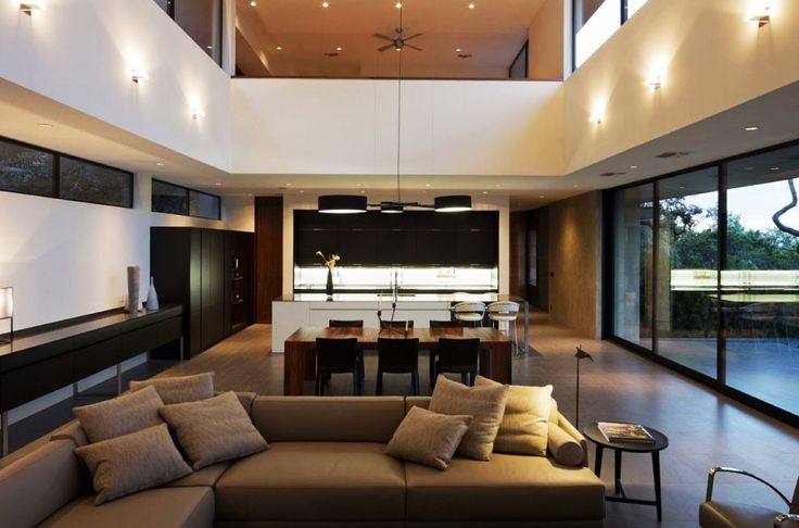 Home Design Modern Open Skyline House Unitary Room Applying Double Height Room Concept With Wall Lamps Installed O Modern Interior Design Home Interior Design