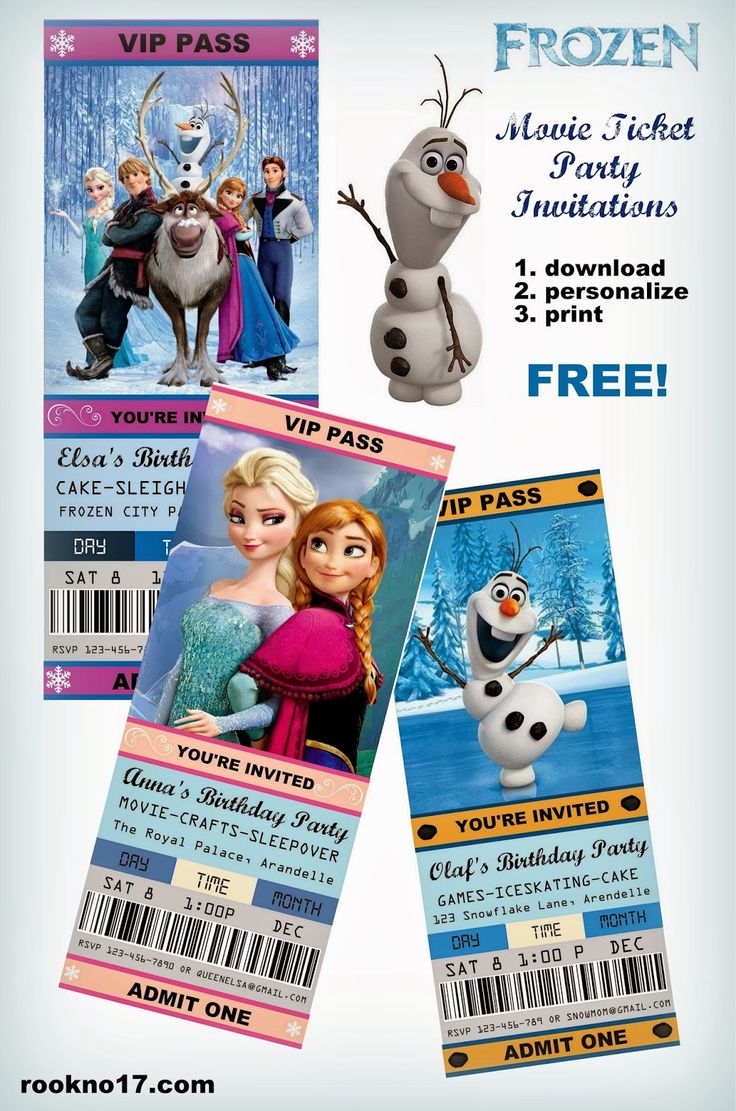 Movie Ticket Style FROZEN Party Invitations (Free download) and 20 Ideas for the Ultimate Frozen Party!