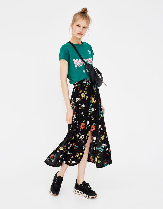 Midi Skirt With Slits Skirts Clothing Woman Pull Bear Viet Nam สไตล เส อผ า ผ หญ ง กระโปรง