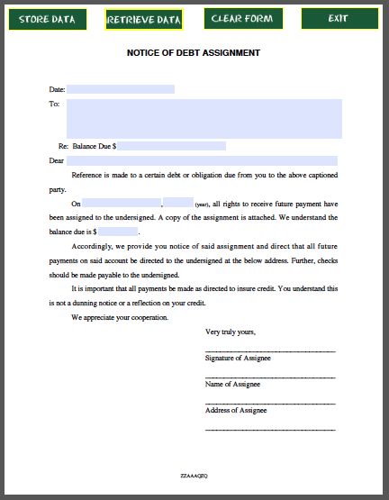 notice of assignment of debt qld