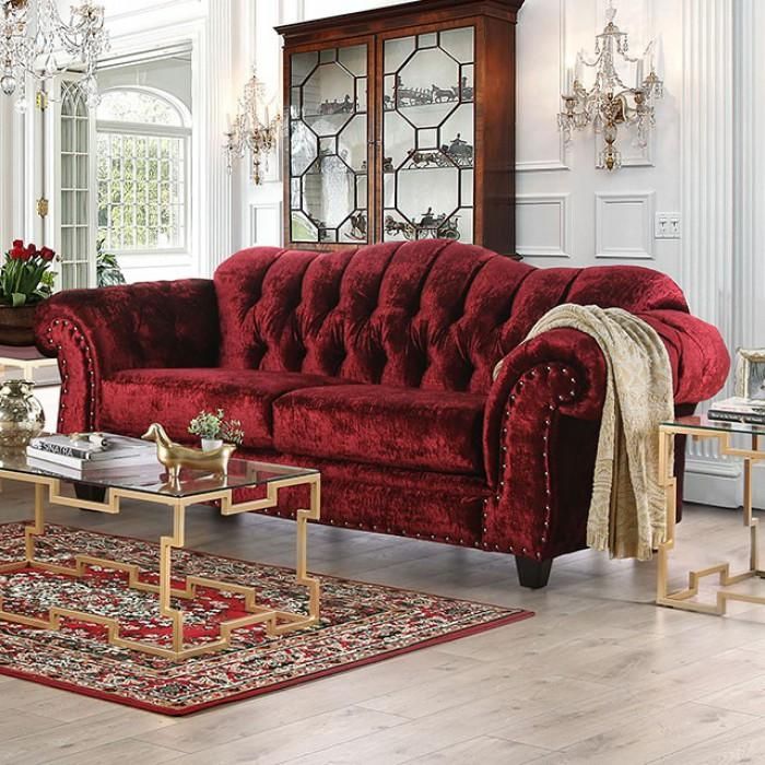 2 Pcs Gelligaer Sofa Collection Set Elegant Living Room Decor Red Couch Living Room Decor, Wine Red Sofa Set
