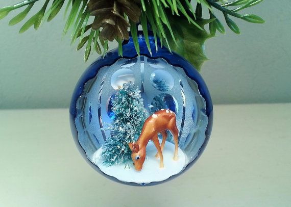 vintage diorama ornament reindeer christmastree decoration christmas dioramas