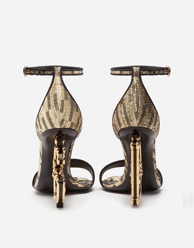 Women's Sandals and Wedges | Dolce&Gabbana - JACQUARD SANDALS WITH BAROQUE D&G HEEL in 2020