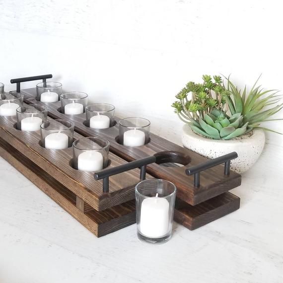 Long Wood Candle Tray Table Candle Holder Candle Platter Etsy Wood Candle Tray Table Candle Holders Long Candle Holder