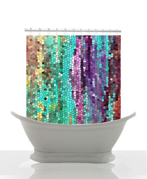 Beautiful Shower Curtain Teal And Purple Mosaic Unique Fabric Beautiful Shower Curtain Teal And Purple Mosaic Unique Fabric Colorful Bathroom Decor Art For The Home