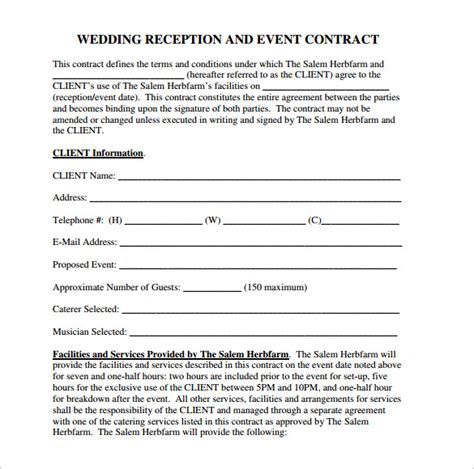 Wedding Reception Contract Template At Pdftemplate Wedding Reception Contract Template At Pdftemplate