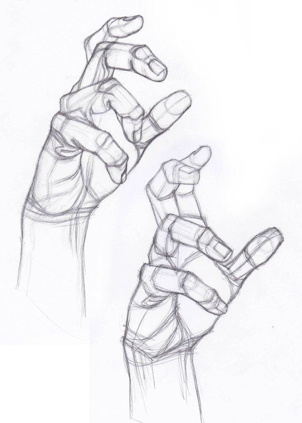 a drawing of two hands holding something in one hand and the other pointing at it