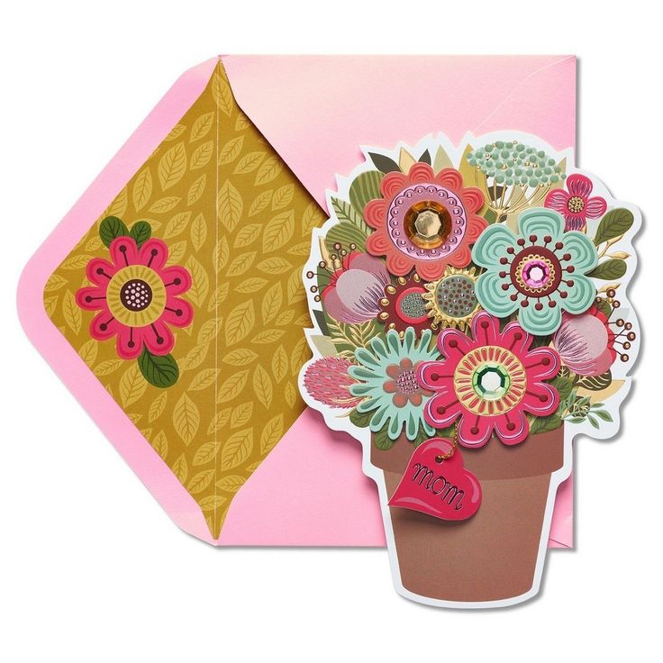 papyrus flower pot mother's day card with gems best