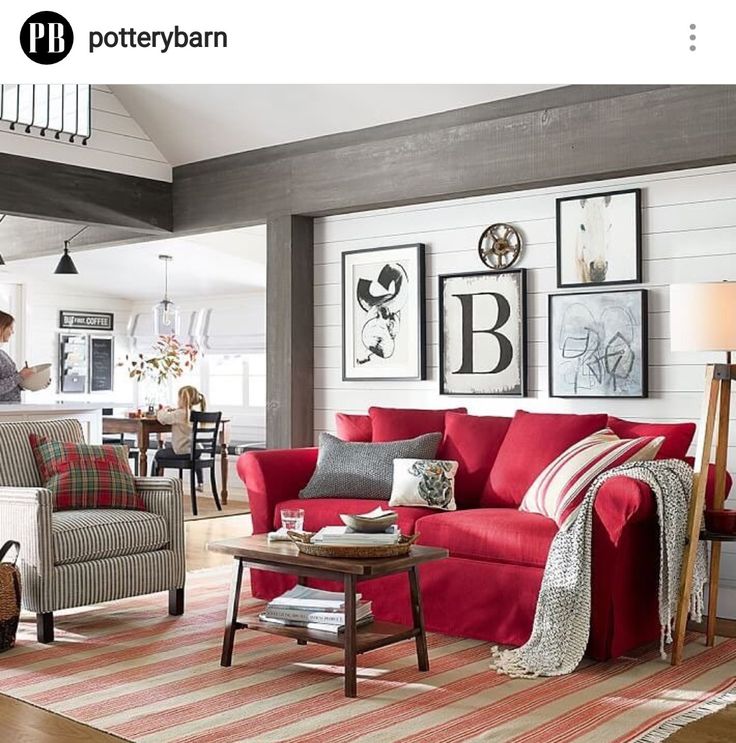 The 25 Best Red Sofa Decor Ideas On Pinterest Love This Red Sofa From Pottery Barn The Wall Art Is Pretty Cool As Well