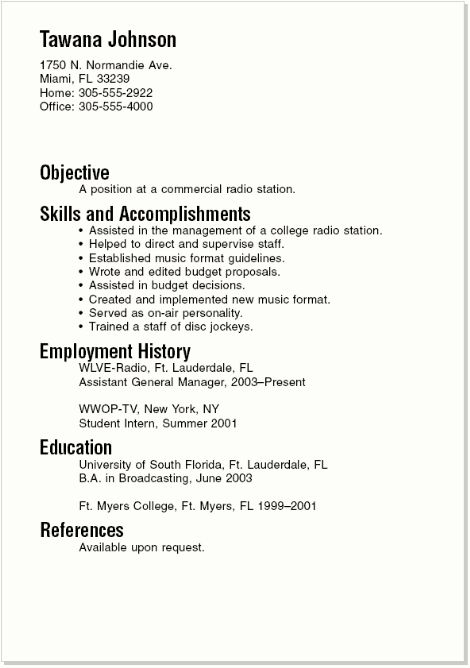 example basic resume