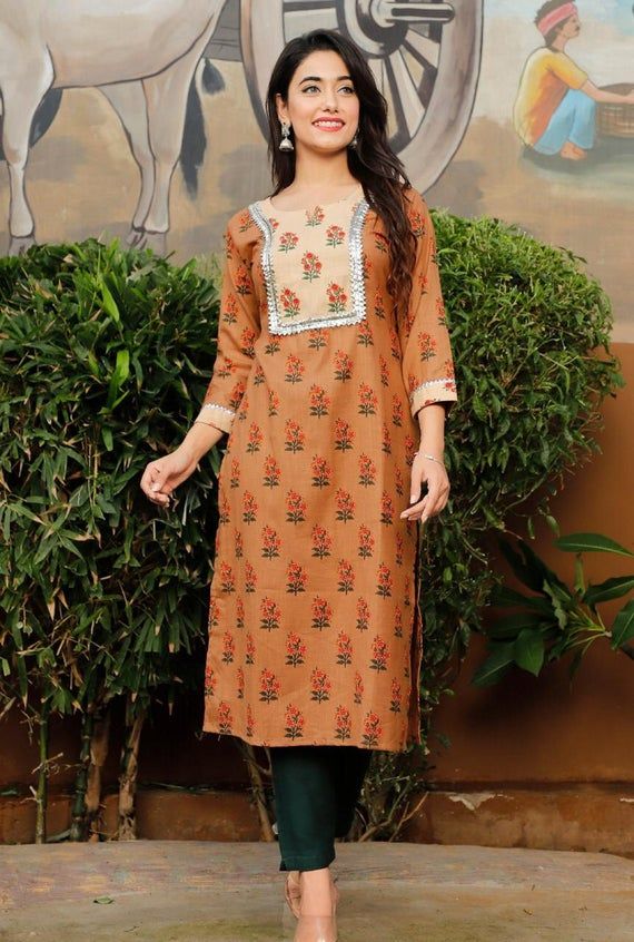 Heavy Fabric Reyon Kurti With Plazzo Kurti And Plazzo Gift For Her Brown Color Indian Dress,Beautiful Kurti And Plazzo Anniversary Suits
