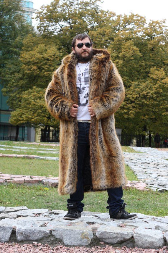 Manteau Homme à Capuche En Fausse Fourrure Faux Long De Veste Renard F Fur Hooded Coat Men Faux Fur Hooded Coat, Fur Coats Mens Faux