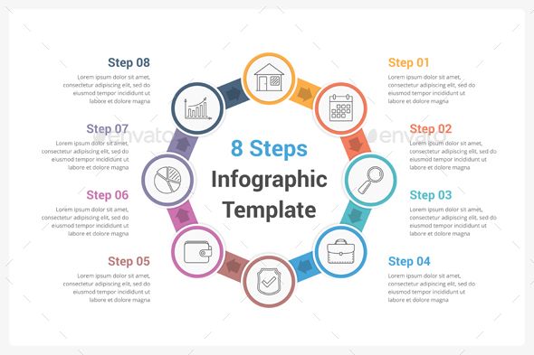 Circle Infographics with Eight Steps #flow #step • Download here → https://graphicriver.net/item/circle-infographics-with-eight-steps/20817482?ref=pxcr