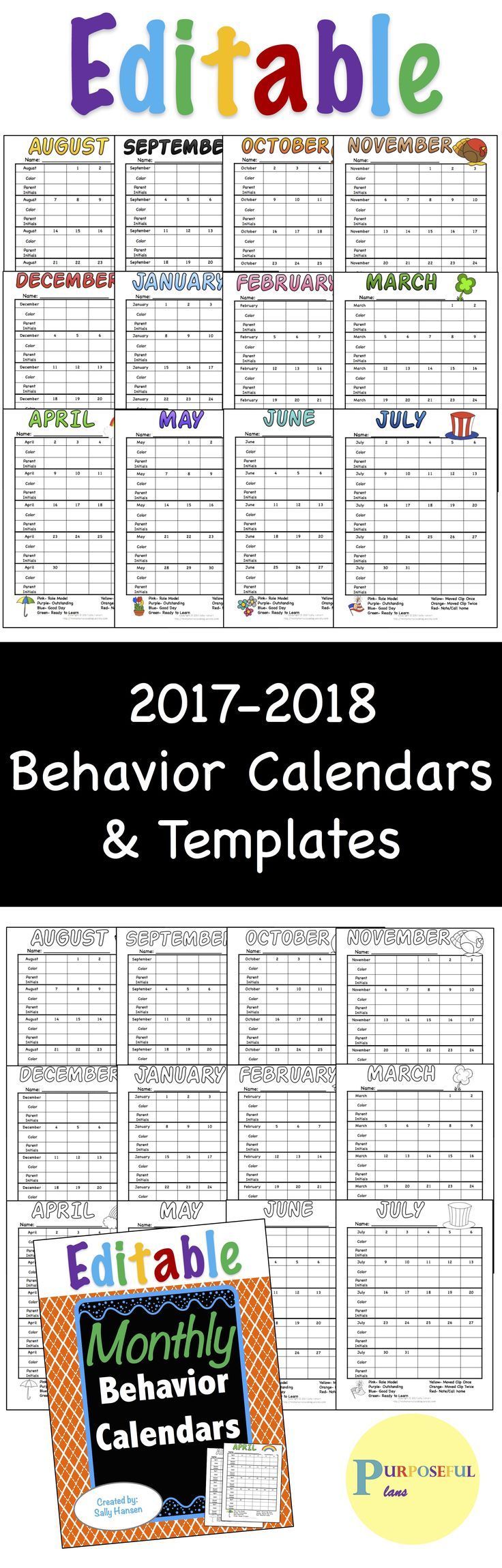 This set contains EDITABLE calendars! Each calendar has editable behavior codes, a place to enter your e-mail address, and label the day if needed. #BehaviorCalendars #ClassroomManagement
