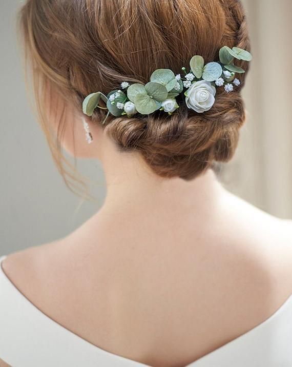 Bridal greenery hair pins Wedding floral hair piece Baby breath hair clip Eucalyptus bobby pins