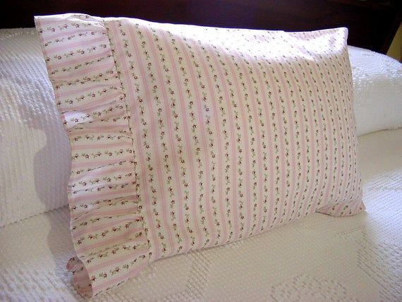 Pink Rosebud Ruffled Travel Pillowcase Rosebud Boudoir Pillow Cover