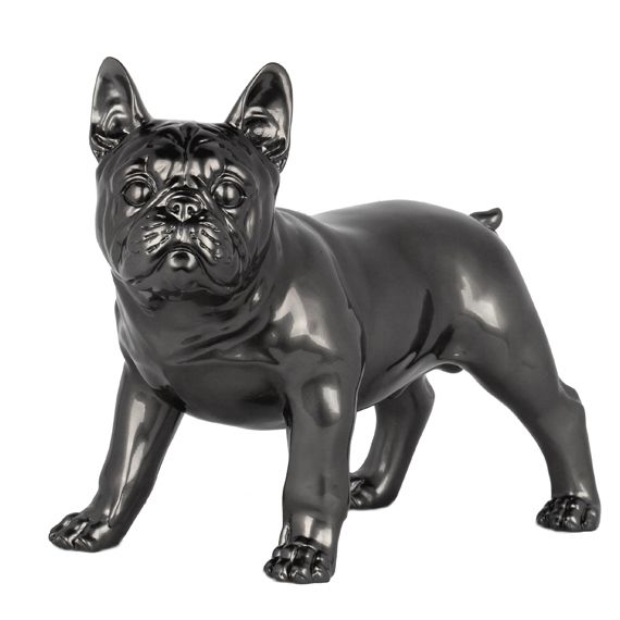 hauteur 30 cm Grande statue de Bouledogue Français en céramique argentée
