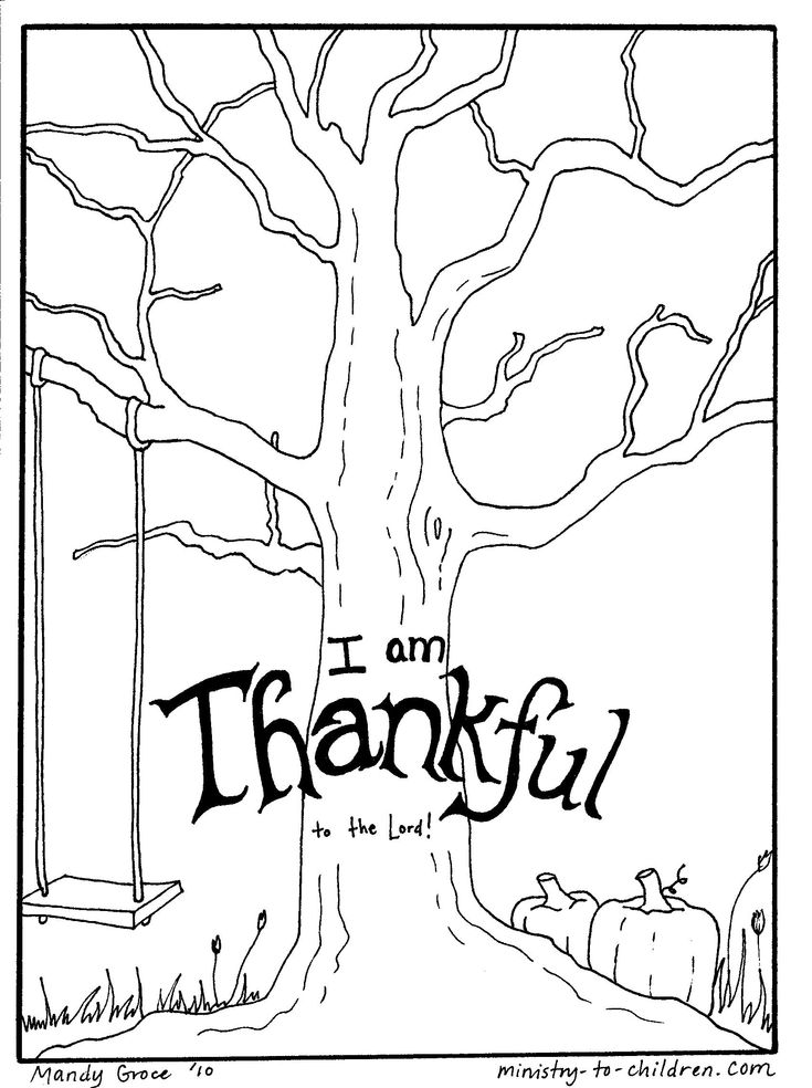 November Color Sheet FREE Tree Coloring Page Has The Words I Am Thankful To Lord It Bare Branches Pumpkins And A Childs Swing