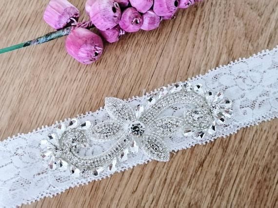 Crystal Rhinestone on a StretchLace SALE Wedding Garter Set