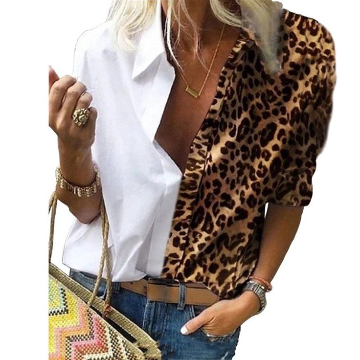 Zalanala Leopard Print Womens Long Sleeve Casual Pocket Tops Button Loose Shirt Blouses Zalanala Leopard Print Womens Long Sleeve Casual Pocket Tops Button Loose Shirt Blouses