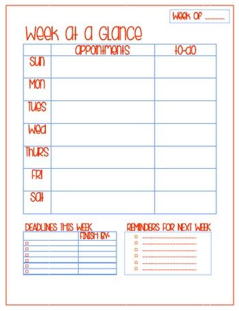 printable week at a glance