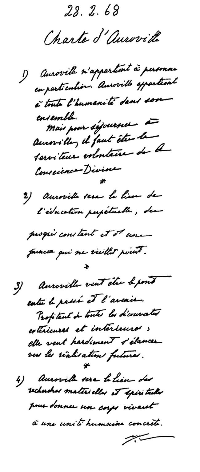 The Auroville Charter written by The Mother