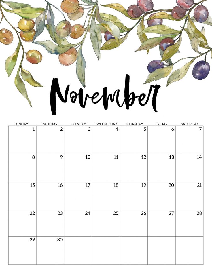 decorative november 2020 calendar cute monthly calendar printable monthly calendar november 2020