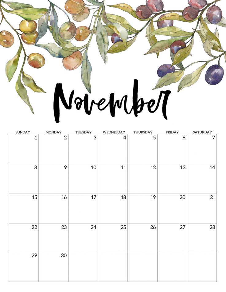 Decorative November 2020 Calendar Cute Monthly calendar