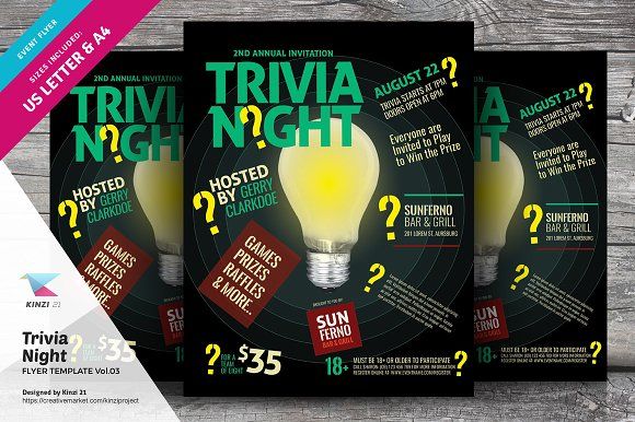 trivia night flyer template vol 03 by kinzi21 on creativemarket