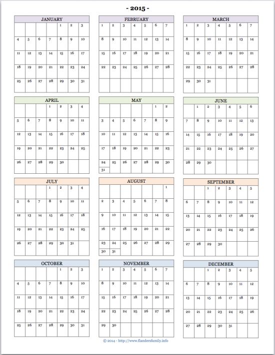 full year calendar template 2015