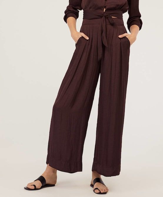 Oysho Pantalon Largo Satinado Plaj Giyimi Pantolon Sort Mayo