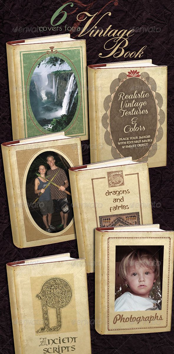 a set of 6 old book cover design templates to which you can add your old book cover template