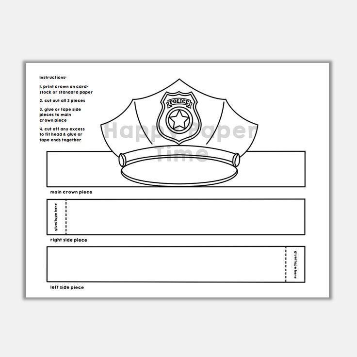 Police Hat Paper Crown Printable Coloring Craft | Made By Teachers