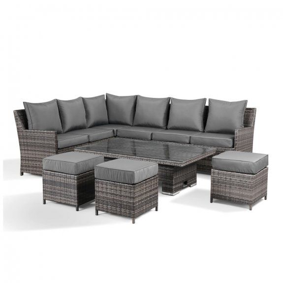 Jasmina Grey Garden Corner Sofa With Rising Table And 3 Stools Premium Furniture Jasmina Grey Garden Corner Sofa With, Rising Coffee Table Outdoor