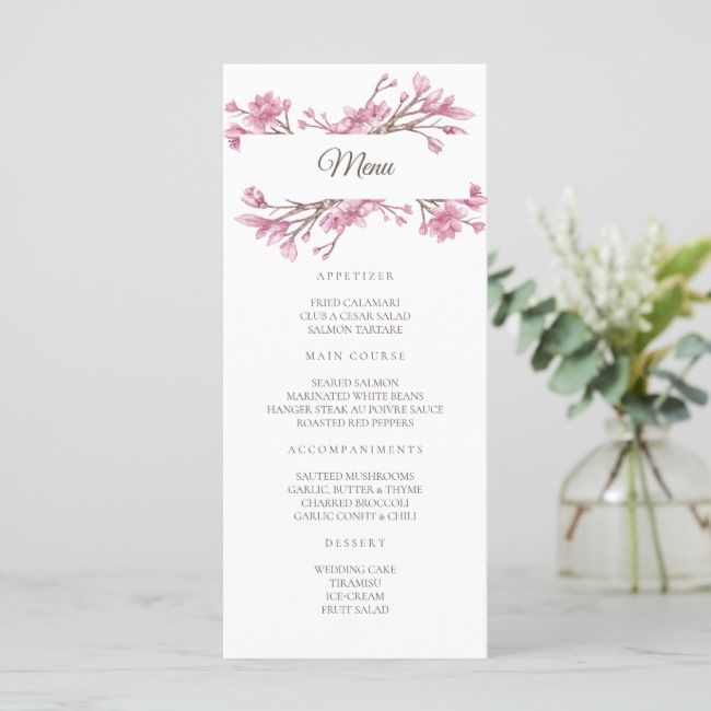 Spring Pink Cherry Blossom Floral Wedding Menu Zazzle Com